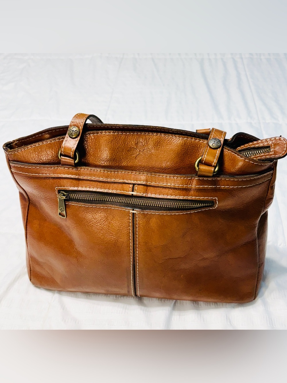 Patricia Nash Brown Leather Tote with Brass Accents